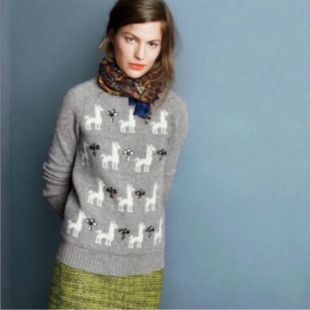 Jcrew embellished gray llama sweater size S